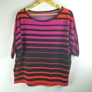 Red Purple Striped Blouse Sz XL